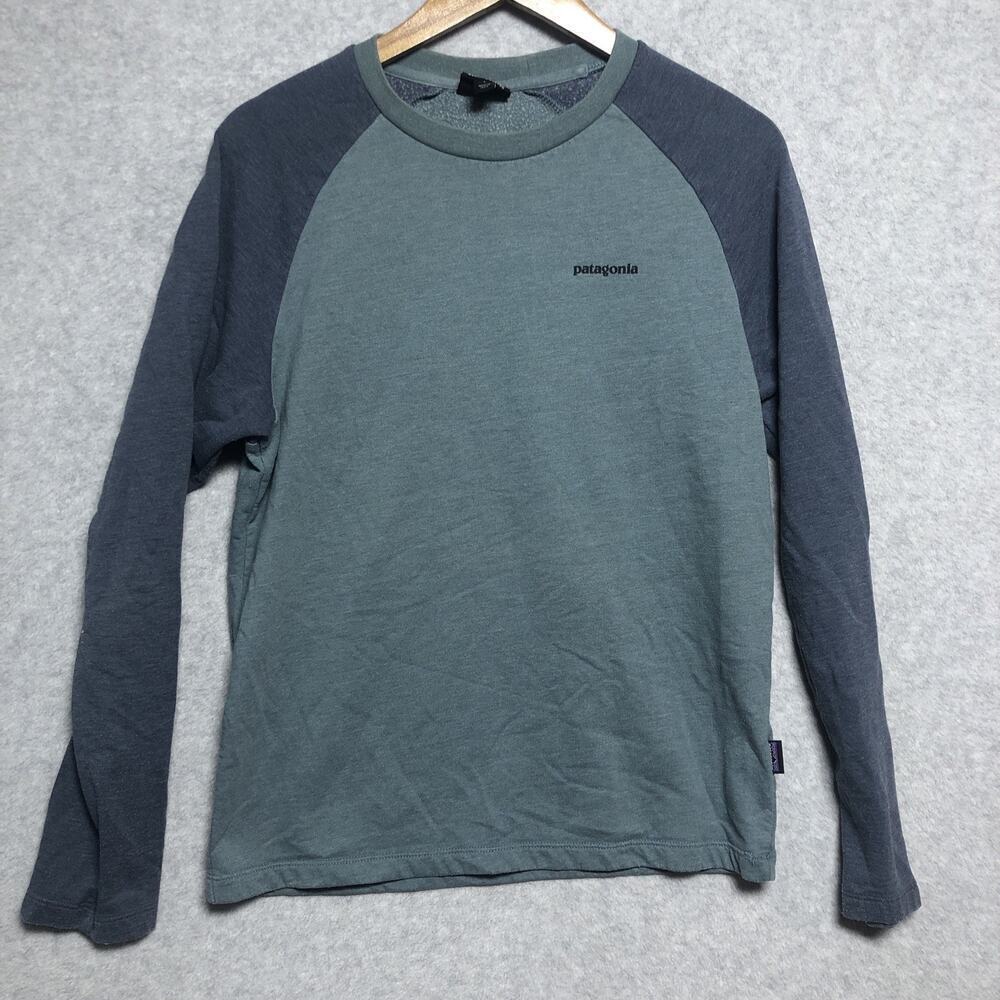 Patagonia Organic Cotton Mens Sweatshirt Size S Small Spellout Logo Teal Blue